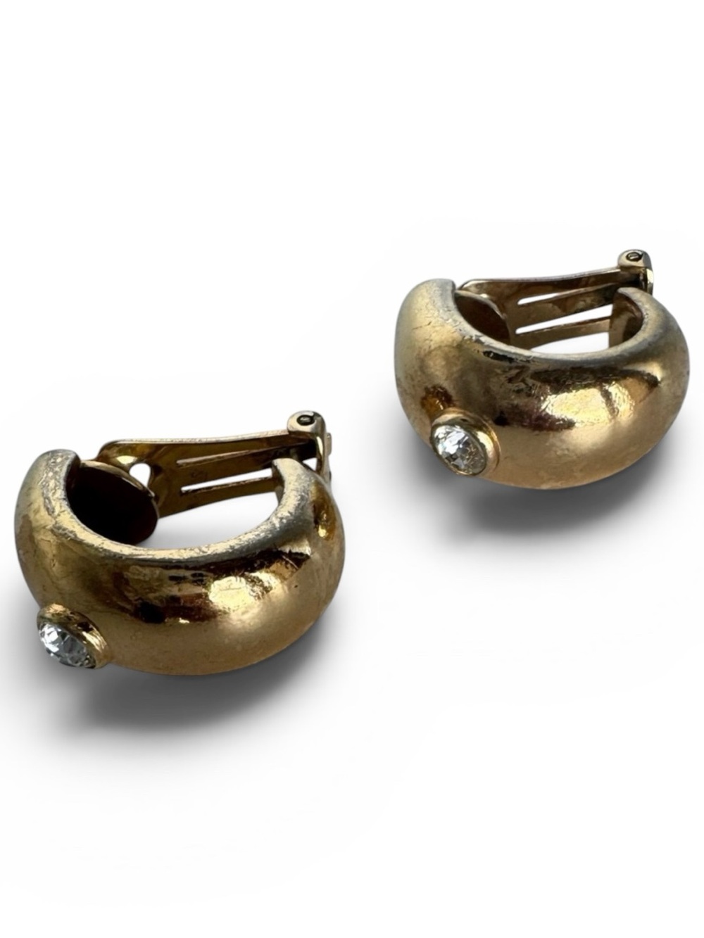 Vintage Christian Dior Germany Gold Tone Rhinestone Clip-On Huggie Earrings